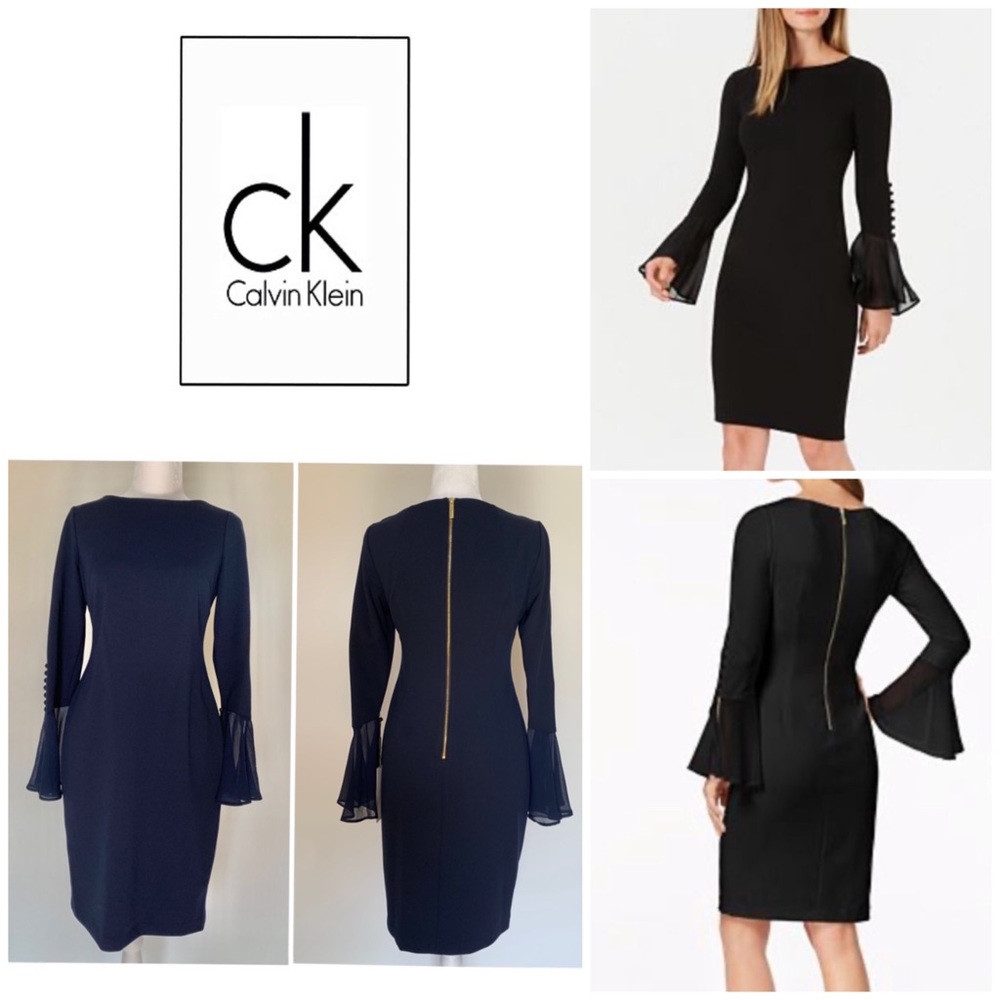 Calvin Klein Black bell chiffon sleeve gold zip 6P